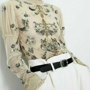 NWT Zara embroidered shear sequin top